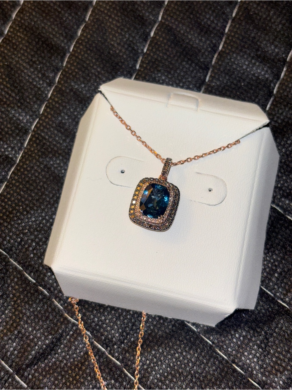 14k Rose Gold, Diamond and Blue Topaz Pendant Necklace NTW
